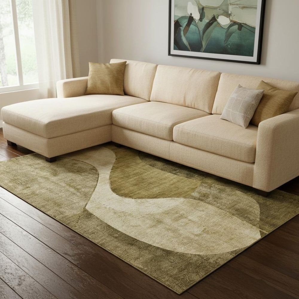 HomeRoots 9' X 12' Brown & Beige Abstract Washable Area Rug - Stain Resistant, UV Protected & Pet-Friendly Decor 653157