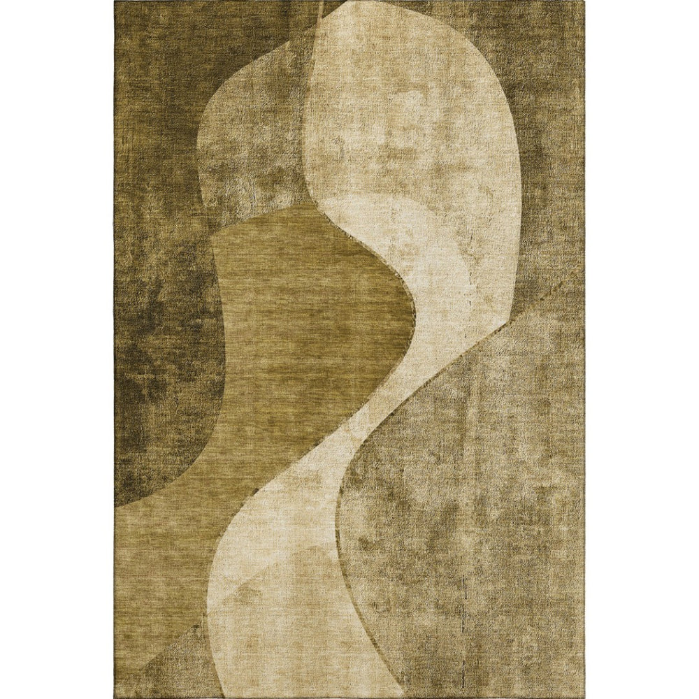 HomeRoots 10' X 14' Brown And Beige Abstract Area Rug – Washable, UV Protected, Perfect for Families & Pets! 653158