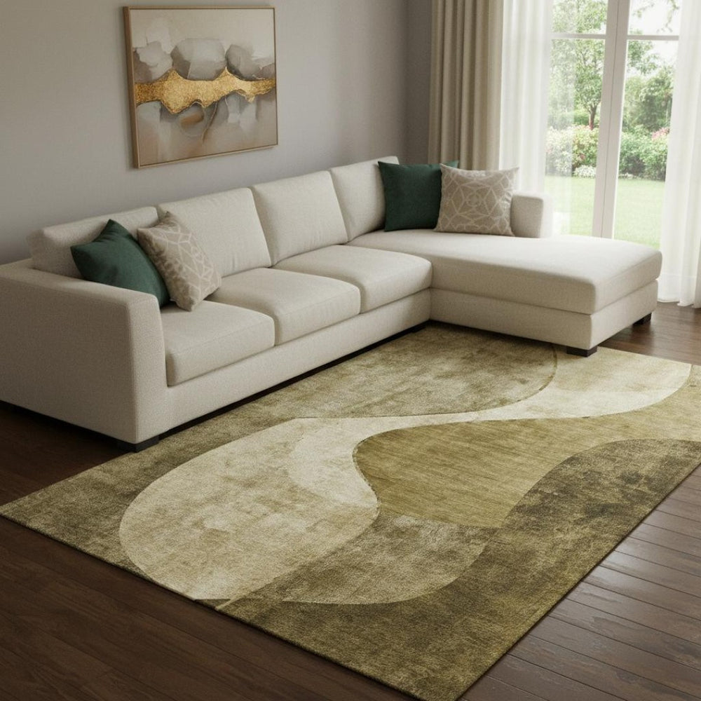 HomeRoots 10' X 14' Brown And Beige Abstract Area Rug – Washable, UV Protected, Perfect for Families & Pets! 653158