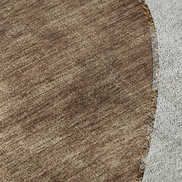 HomeRoots 8' Gray Brown and Ivory Abstract Washable Round Rug with UV Protection for High-Traffic Areas 653167