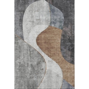 HomeRoots 10' X 14' Abstract Washable Area Rug in Gray, Brown & Ivory with UV Protection for Modern Spaces 653170