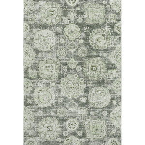 HomeRoots 8' X 10' Floral Washable Area Rug in Artichoke Green, Ivory & Gray - Durable, UV Protected Design 653174