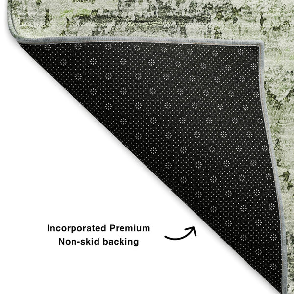 HomeRoots 8' X 10' Floral Washable Area Rug in Artichoke Green, Ivory & Gray - Durable, UV Protected Design 653174