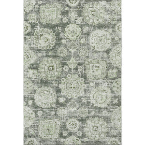 HomeRoots 8' X 10' Floral Washable Area Rug in Artichoke Green, Ivory & Gray - Durable, UV Protected Design 653174