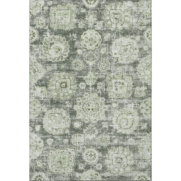 HomeRoots 8' X 10' Floral Washable Area Rug in Artichoke Green, Ivory & Gray - Durable, UV Protected Design 653174