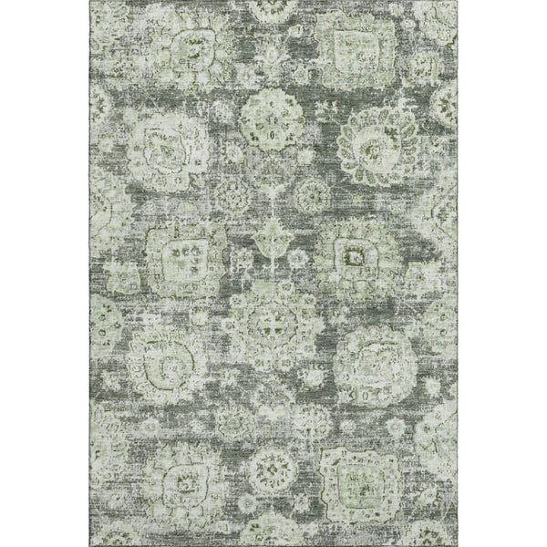 HomeRoots 10' X 14' Artichoke Green Washable Floral Area Rug with UV Protection for High-Traffic Spaces 653176