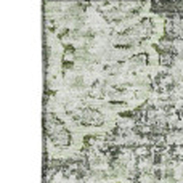 HomeRoots 10' X 14' Artichoke Green Washable Floral Area Rug with UV Protection for High-Traffic Spaces 653176