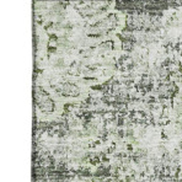 HomeRoots 10' X 14' Artichoke Green Washable Floral Area Rug with UV Protection for High-Traffic Spaces 653176