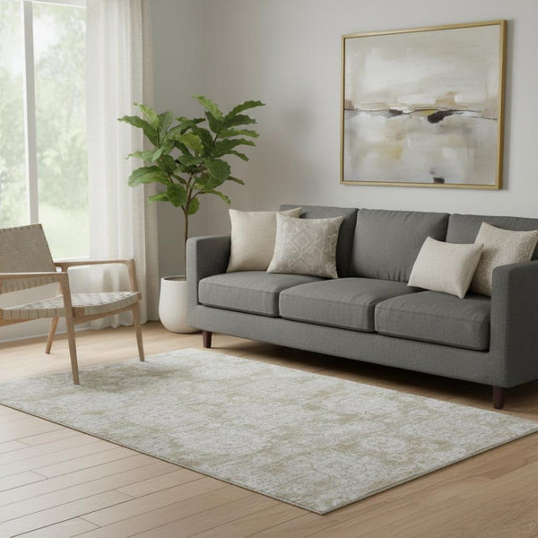 HomeRoots 5' X 8' Beige and Ivory Floral Area Rug - Washable, Stain Resistant, UV Protected for Busy Homes 653178