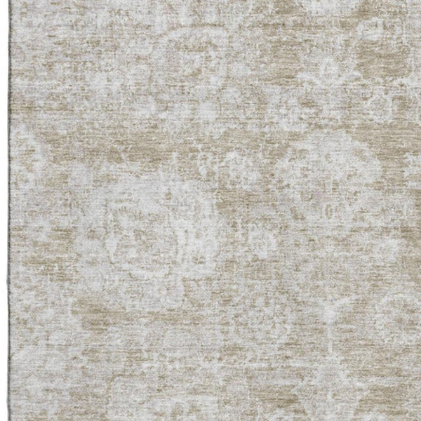 HomeRoots 5' X 8' Beige and Ivory Floral Area Rug - Washable, Stain Resistant, UV Protected for Busy Homes 653178