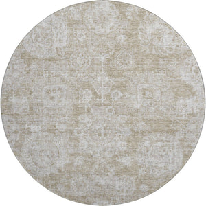HomeRoots 8' Beige And Ivory Floral Washable Round Rug - Stylish, Durable, UV-Protected for Family Spaces! 653179
