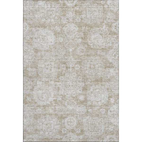 HomeRoots 8' X 10' Beige and Ivory Floral Area Rug - Washable, UV-Protected for Durable Everyday Elegance 653180