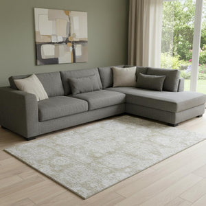 HomeRoots 8' X 10' Beige and Ivory Floral Area Rug - Washable, UV-Protected for Durable Everyday Elegance 653180