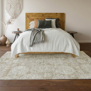 HomeRoots 8' X 10' Beige and Ivory Floral Area Rug - Washable, UV-Protected for Durable Everyday Elegance 653180
