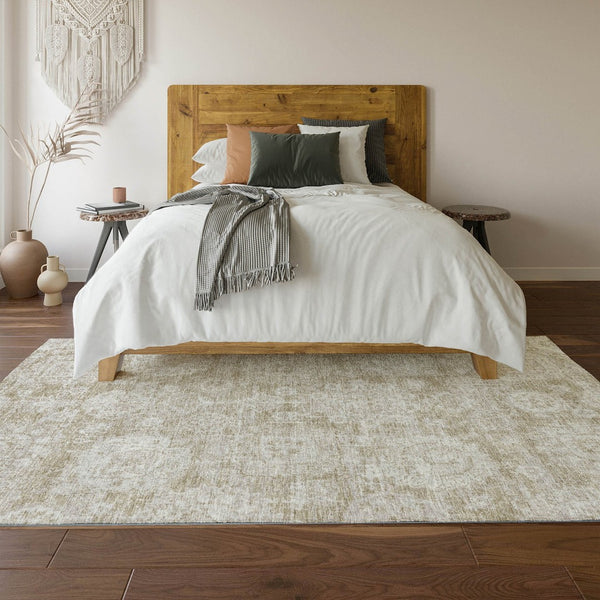 HomeRoots 8' X 10' Beige and Ivory Floral Area Rug - Washable, UV-Protected for Durable Everyday Elegance 653180