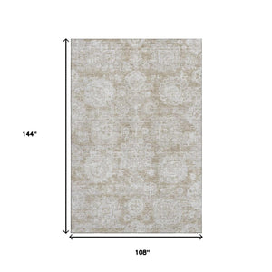 HomeRoots 9' X 12' Beige Floral Area Rug - Washable, UV Protected & Stain Resistant for Family-Friendly Homes 653181