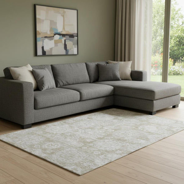 HomeRoots 9' X 12' Beige Floral Area Rug - Washable, UV Protected & Stain Resistant for Family-Friendly Homes 653181