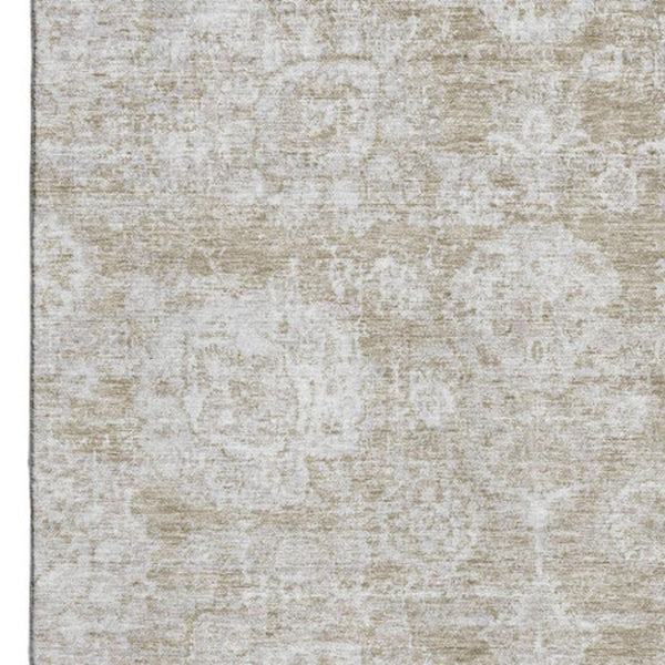 HomeRoots 9' X 12' Beige Floral Area Rug - Washable, UV Protected & Stain Resistant for Family-Friendly Homes 653181