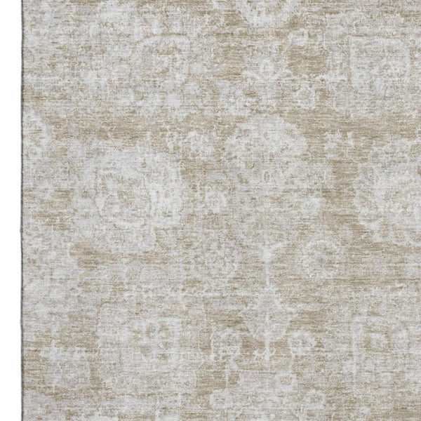 HomeRoots 9' X 12' Beige Floral Area Rug - Washable, UV Protected & Stain Resistant for Family-Friendly Homes 653181