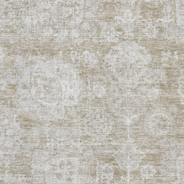 HomeRoots 10' X 14' Beige and Ivory Floral Area Rug - Washable, UV Protected, Stain Resistant for Family Homes 653182