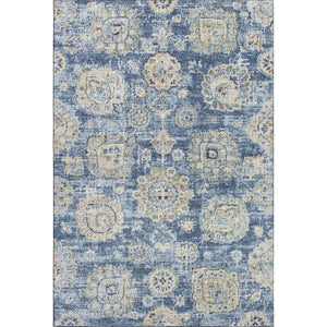 HomeRoots 5' Blue Ivory and Gold Floral Area Rug - Washable, UV Protected, Durable for Busy Homes & Stylish Décor 653184