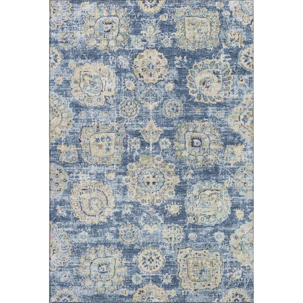 HomeRoots 5' Blue Ivory and Gold Floral Area Rug - Washable, UV Protected, Durable for Busy Homes & Stylish Décor 653184