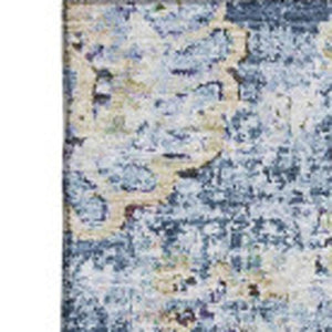 HomeRoots 5' Blue Ivory and Gold Floral Area Rug - Washable, UV Protected, Durable for Busy Homes & Stylish Décor 653184