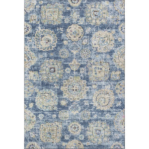 HomeRoots 8' X 10' Blue Ivory Gold Floral Washable Area Rug - Stain Resistant, UV Protected, Easy Care Design 653186