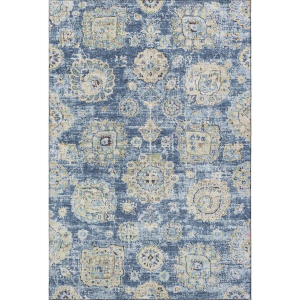 HomeRoots 9' X 12' Elegant Blue Ivory Gold Floral Area Rug - Washable, UV-Protected, Perfect for High-Traffic Areas 653187