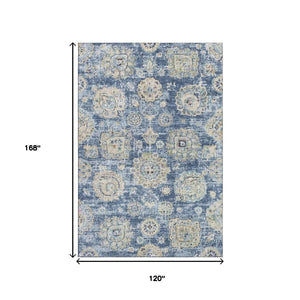 HomeRoots 10' X 14' Blue Ivory Gold Floral Area Rug - Durable, Washable & UV Protected for Stylish Homes 653188