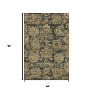 HomeRoots 5' X 8' Charcoal Brown Floral Area Rug – Stylish, Washable, UV-Protected for Homes with Kids & Pets 653190