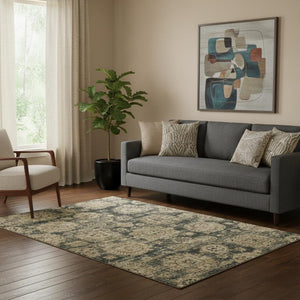 HomeRoots 5' X 8' Charcoal Brown Floral Area Rug – Stylish, Washable, UV-Protected for Homes with Kids & Pets 653190