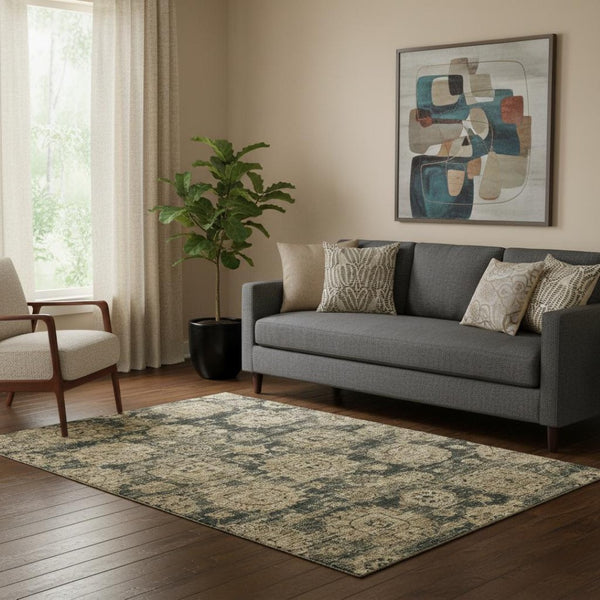 HomeRoots 5' X 8' Charcoal Brown Floral Area Rug – Stylish, Washable, UV-Protected for Homes with Kids & Pets 653190