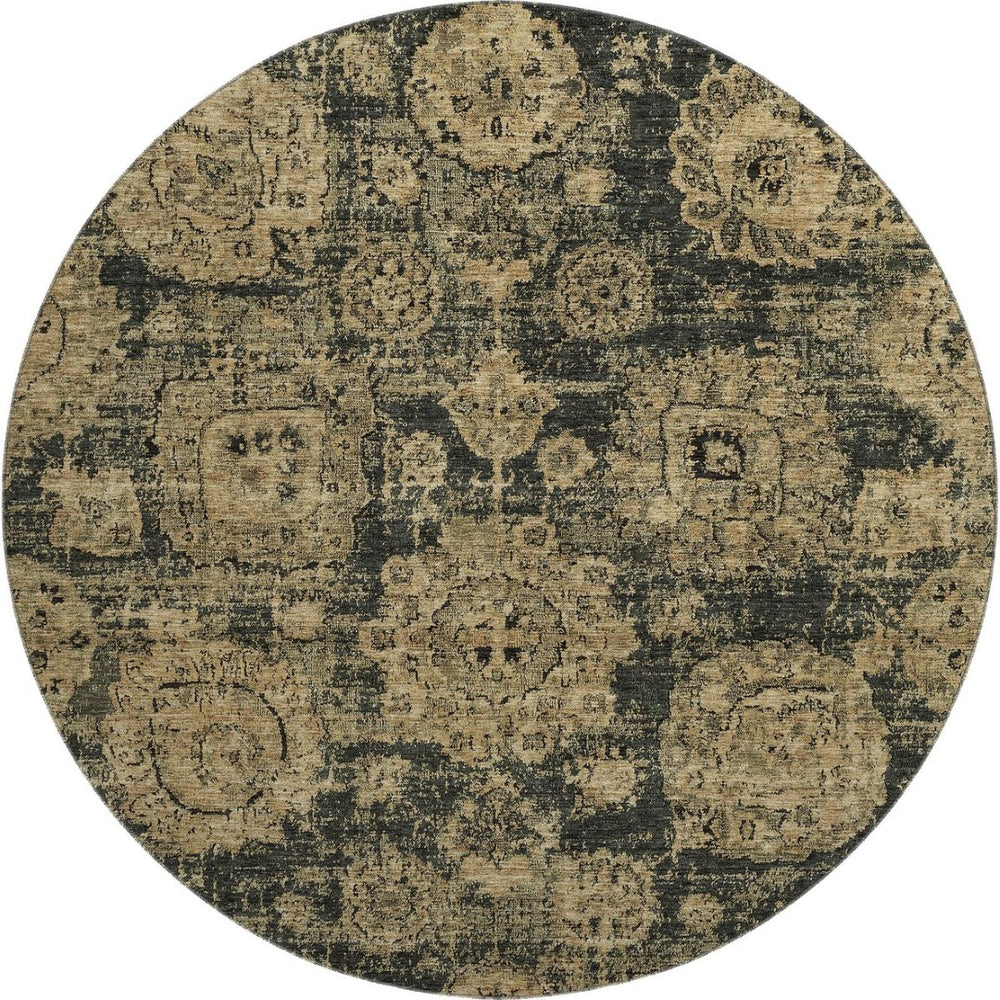 HomeRoots 8' Charcoal and Brown Floral Round Rug - Durable, Stain-Resistant, UV Protected for Stylish Spaces 653191