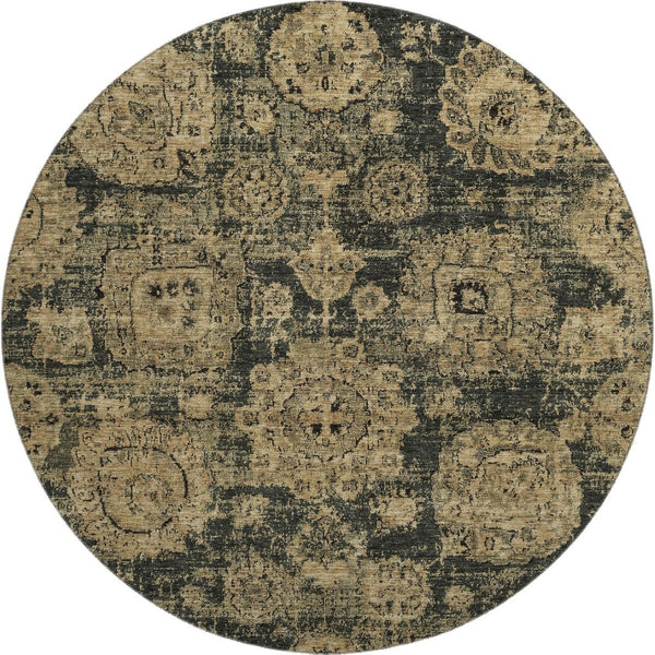 HomeRoots 8' Charcoal and Brown Floral Round Rug - Durable, Stain-Resistant, UV Protected for Stylish Spaces 653191