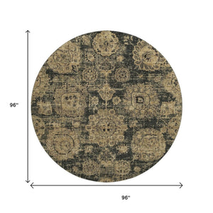 HomeRoots 8' Charcoal and Brown Floral Round Rug - Durable, Stain-Resistant, UV Protected for Stylish Spaces 653191