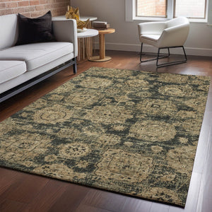 HomeRoots 8' X 10' Charcoal & Brown Floral Area Rug - Stain-Resistant, UV Protected, Easy-Care Design for Home 653192