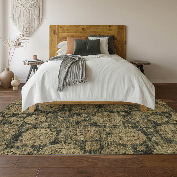 HomeRoots 8' X 10' Charcoal & Brown Floral Area Rug - Stain-Resistant, UV Protected, Easy-Care Design for Home 653192