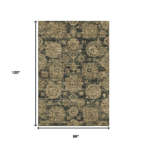 HomeRoots 8' X 10' Charcoal & Brown Floral Area Rug - Stain-Resistant, UV Protected, Easy-Care Design for Home 653192