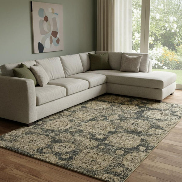 HomeRoots 8' X 10' Charcoal & Brown Floral Area Rug - Stain-Resistant, UV Protected, Easy-Care Design for Home 653192