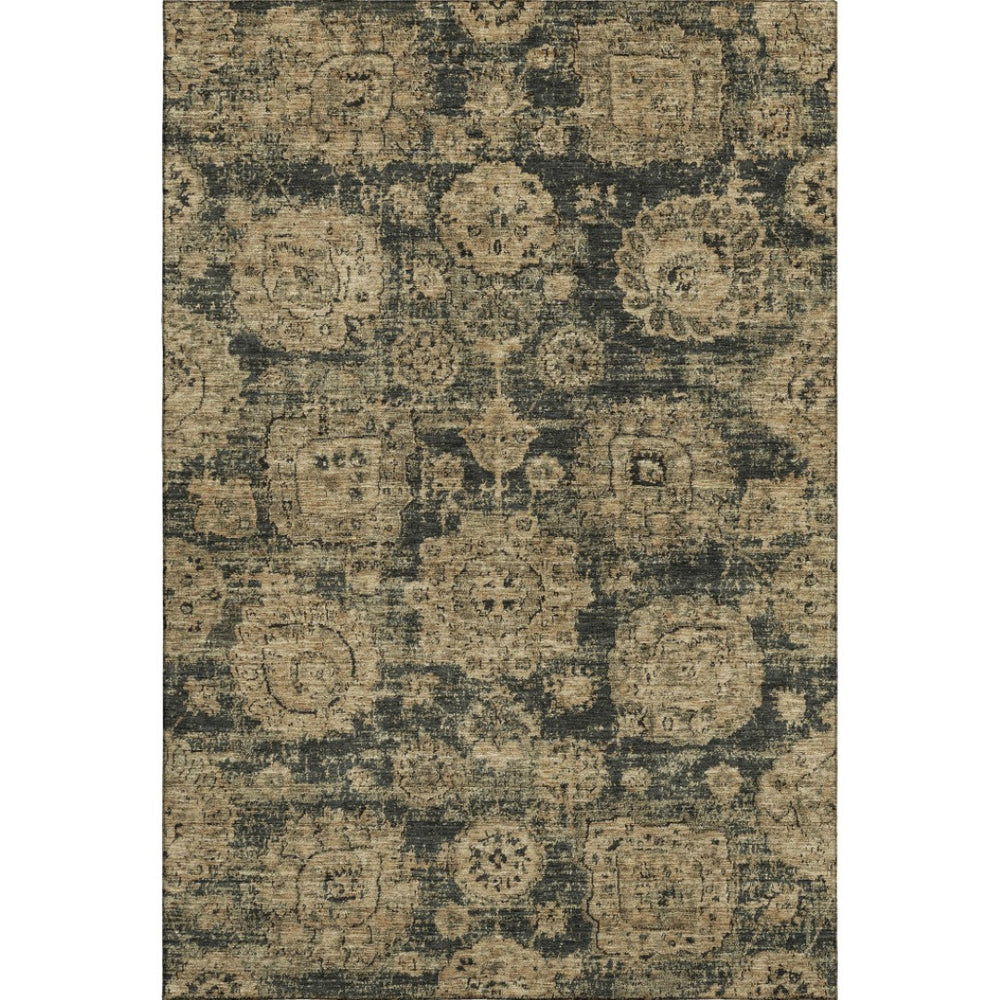 HomeRoots 9' X 12' Charcoal and Brown Floral Area Rug - Washable, UV-Protected, Durable for High-Traffic Areas 653193
