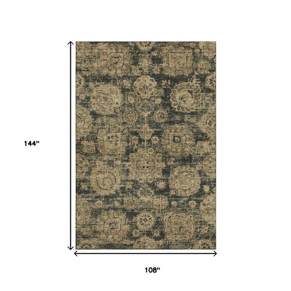 HomeRoots 9' X 12' Charcoal and Brown Floral Area Rug - Washable, UV-Protected, Durable for High-Traffic Areas 653193