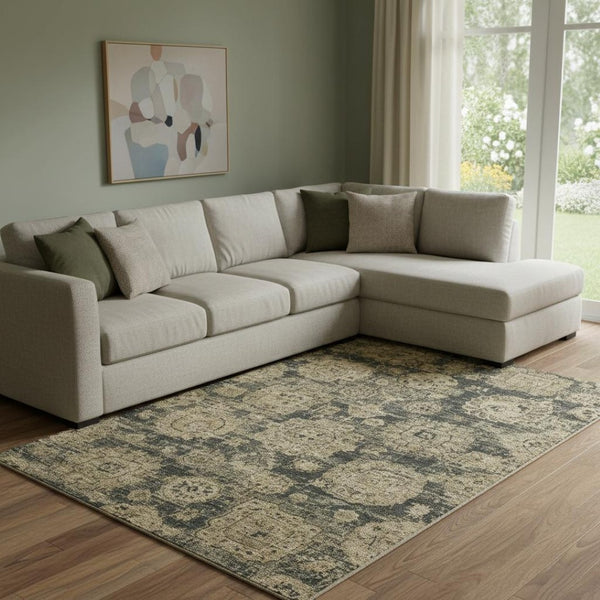 HomeRoots 9' X 12' Charcoal and Brown Floral Area Rug - Washable, UV-Protected, Durable for High-Traffic Areas 653193