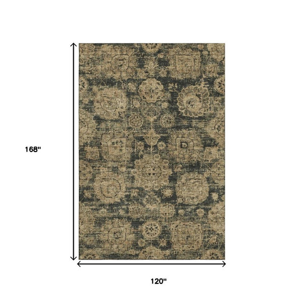HomeRoots 10' Charcoal & Brown Floral Washable Area Rug - Durable, Stain-Resistant, UV Protected Elegance 653194