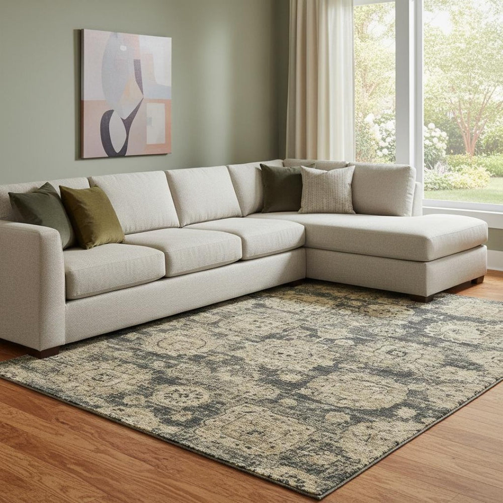 HomeRoots 10' Charcoal & Brown Floral Washable Area Rug - Durable, Stain-Resistant, UV Protected Elegance 653194