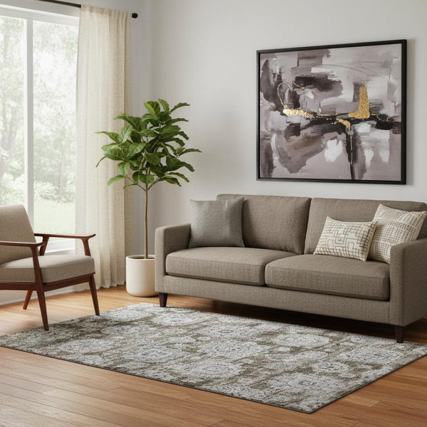HomeRoots 5' X 8' Chocolate Floral Area Rug - Washable, Stain-Resistant & UV Protected for Family Spaces 653196