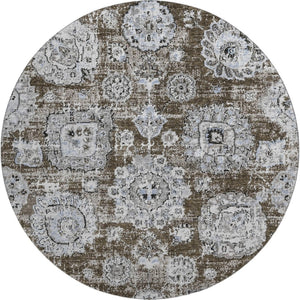 HomeRoots 8' Chocolate and Ivory Floral Washable Round Rug - Durable, Stain-Resistant with UV Protection! 653197