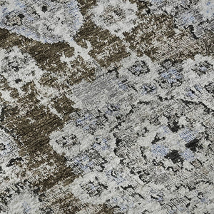 HomeRoots 8' Chocolate and Ivory Floral Washable Round Rug - Durable, Stain-Resistant with UV Protection! 653197
