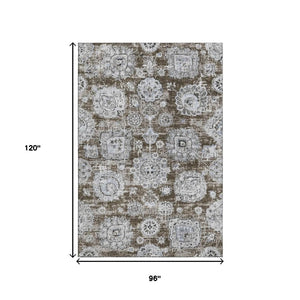 HomeRoots 8' X 10' Floral Washable Area Rug in Chocolate & Ivory – Stain-Resistant, UV-Protected & Durable Design 653198