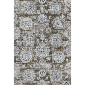 HomeRoots 8' X 10' Floral Washable Area Rug in Chocolate & Ivory – Stain-Resistant, UV-Protected & Durable Design 653198